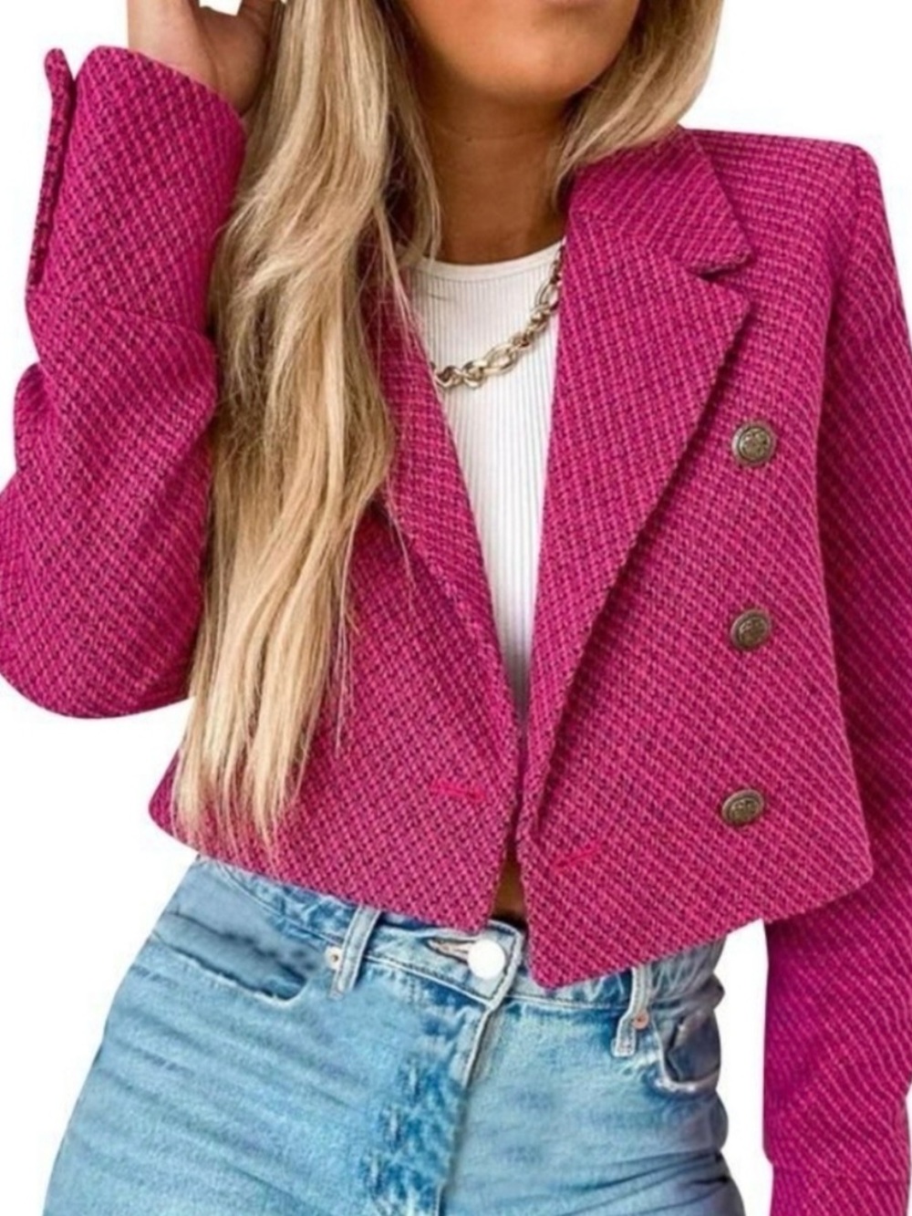 Pink Tweed Double Breasted
Jacket By ZARA